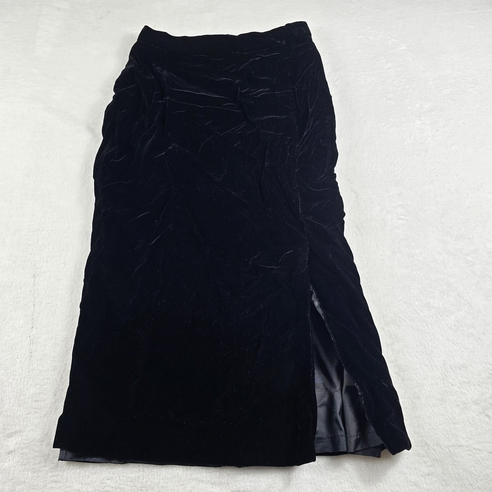 Talbots Black Velvet Maxi Skirt Side Slit Lined Size 10 Made in USA Vintage 90s